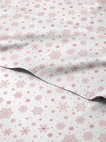 Christmas Sheet Set, Red Snowflakes, Holiday Xmas Bedding Set - Twin Size