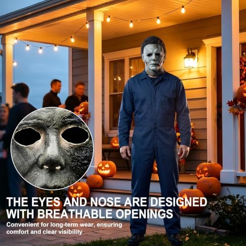 Halloween Killer Jumpsuit with Mask, Horror Killer Jumpsuit with Mask for Halloween Costume Role Play