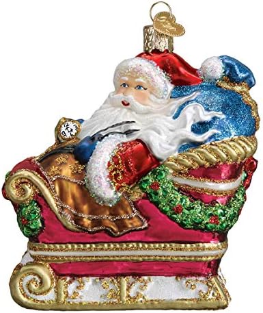 Old World Christmas Santa in Sleigh Glass Blown Ornament for Christmas Tree, Handcrafted Holiday Decoration, Santa Collection