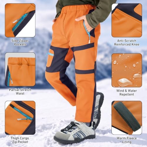 Boys Snow Pants Waterproof Fleece Lined Winter Ski Pants for Kids