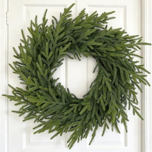 GIAUMA 24"Realistic Artificial Norfolk Pine Christmas Wreath for Front Door