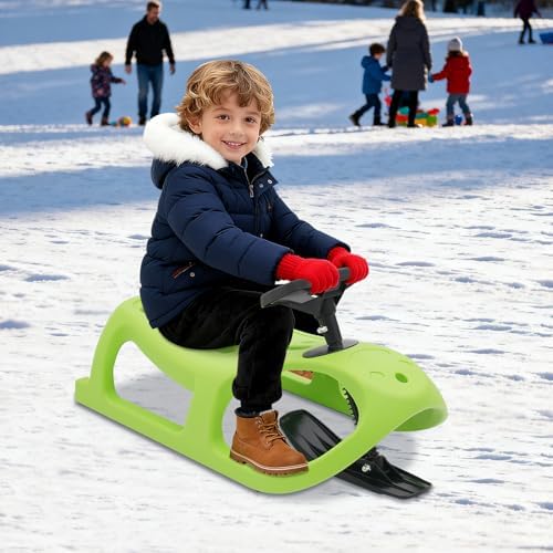 Snow Sled for Kids, Winter Snow Sled, Single Rider Winter Sleigh Ski Sled Slider Board Toboggan for Toddlers & Kids, Winter Fun for Little Ones（Green）