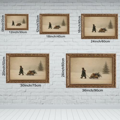 Vintage Child Sled Wrapped Boxes Evergreen Snow Christmas Canvas Wall Art