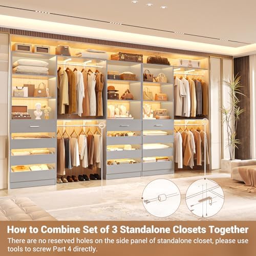 Aheaplus Closet System, 138.5" Closet Organizer with 12 Drawers & 4 Rods