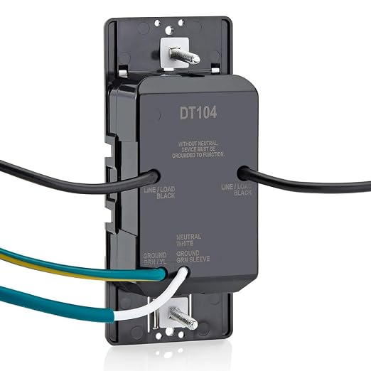 Leviton Countdown Timer Switch for household lights, heaters and exhaust fans, 30 min, 1-2-4 hour, No Neutral Wire Required, Single Pole, 15A, 1/2 HP/9.8A Fan/Motor, DT104-1LW, White