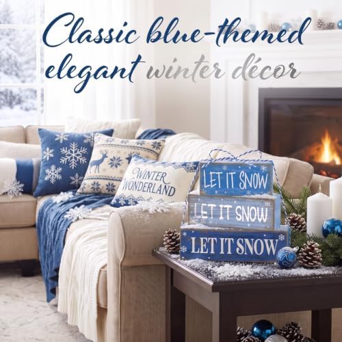 Lineshading 4 Pcs Christmas Table Decor - Blue Let It Snow Winter Decor