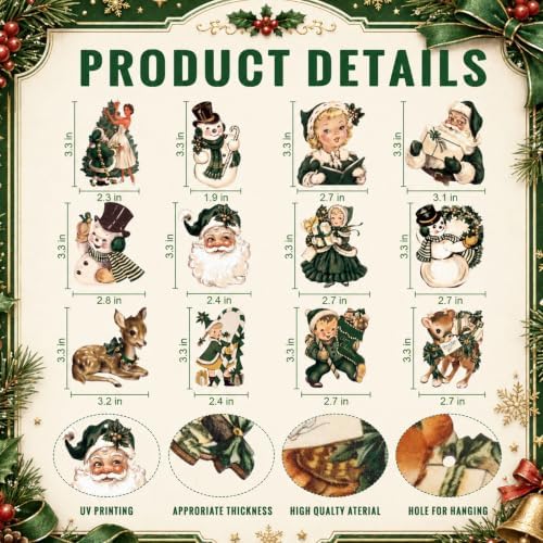 Huwena 36 Pcs Vintage Christmas Tree Ornaments, Classic, Pine Green