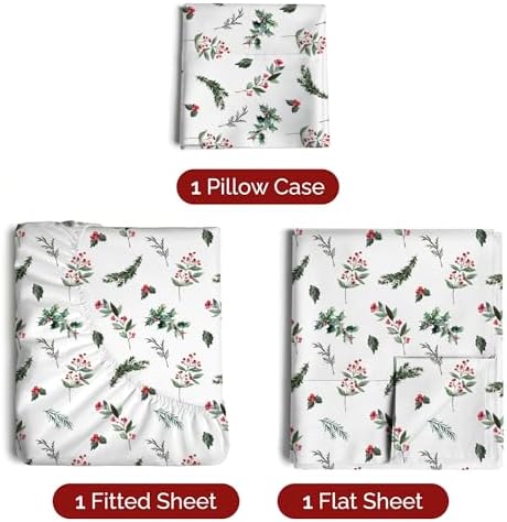 Christmas Sheet Set, Mistletoe, Holiday Xmas Bedding Set - Twin XL Size
