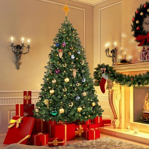 Yaheetech 6ft Pre-lit Christmas Tree with 300 Warm White Lights, Green
