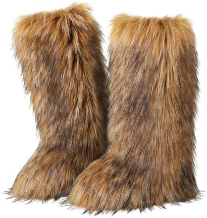 CELNEPHO Faux Fur Boots Knee High Furry Boots Fuzzy Winter Snow Shoes Flats
