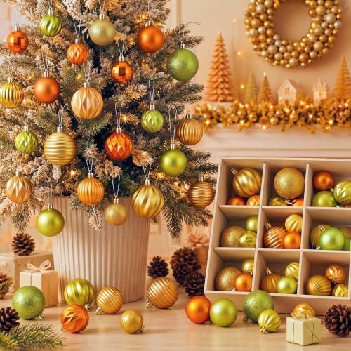 Lunmon 64 Pcs Fall Ornaments Orange Lime Green Autumn Thanksgiving Bulbs