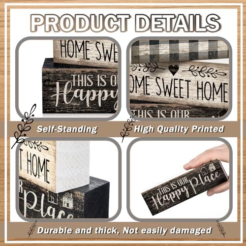 Moucuny 4 Pcs Farmhouse Table Decoration Home Sweet Home Wooden Block Signs