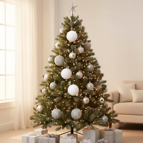 Lyrow 24 Pcs 4" Christmas Ball, White,Silver