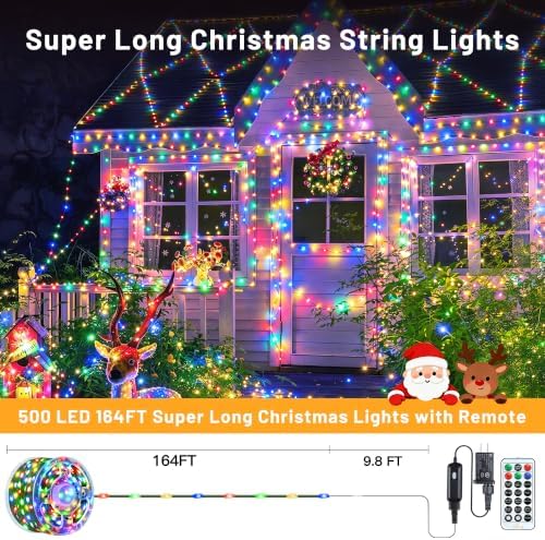 Ollny Christmas Lights Outdoor, 500 LED 164FT Multicolor Fairy Lights