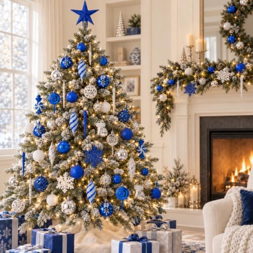 130 Pcs Blue, Silver & White Christmas Ball Ornaments, Shatterproof