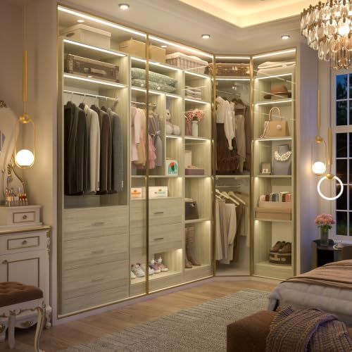 Besiost Corner Closet System with 5 Drawers, Closet Organizer Systems