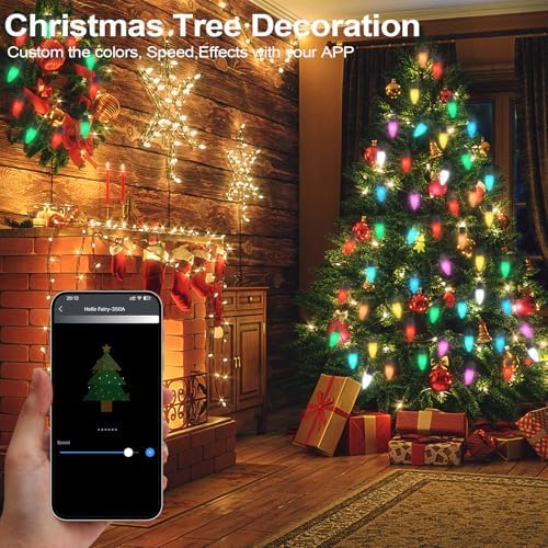 Gemce Smart C9 Christmas Outdoor Lights, 66FT 100 LEDs RGB String Lights, APP/Remote Control, DIY Modes & Music Sync, Color Changing Holiday Lights for Xmas Tree, House, Party Decoration