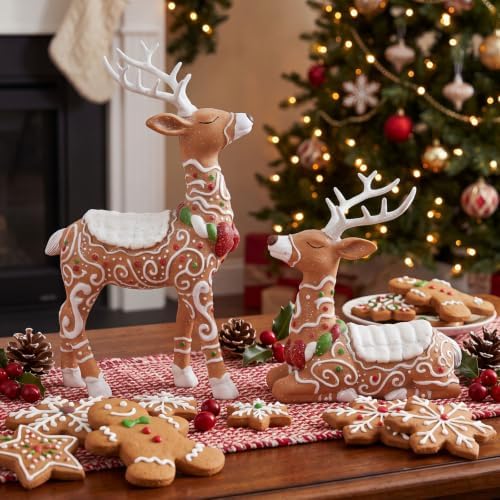 Amyhill 2 Pcs Gingerbread Christmas Reindeer Decorations Resin Figurines