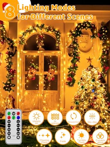 BrightChristmas 1000 LED 328 FT Christmas Lights, Waterproof Outdoor String With Remote and Timer, 8 Modes Dimmable, Fairy Lights for Holiday Decor (Warm White)