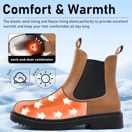 Womens Winter Chelsea Boots Warm Faux Fur Lined Chunky Lug Ankle Booties