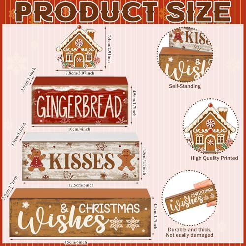 Moucuny 4 Pcs Gingerbread Christmas Decoration Wooden Tabletop Decor