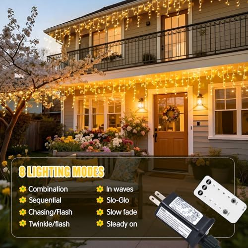 JMEXSUSS Icicle Lights for Outside, 400 LED 38.8FT (Pack of 2)