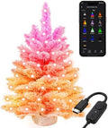 Brizled Smart Pink Mini Valentines Tree, 22.8in DIY Smart-Lit Pink Flocked Tabletop Xmas Tree with 100 LED RGB Lights, App/Voice Control 159+ Scenes Mini Xmas Tree USB C Small Tree for Fireplace Desk