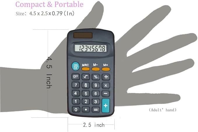 Basic Calculators for Students, Basic Calculator with Dual Power 8 Digit Small Pocket Size Handheld for Classroom Desktop Home (Black,Set of 5) | 8 Digit Dual Power Portable Pocket Size Desktop Handheld for Classroom Desktop Home