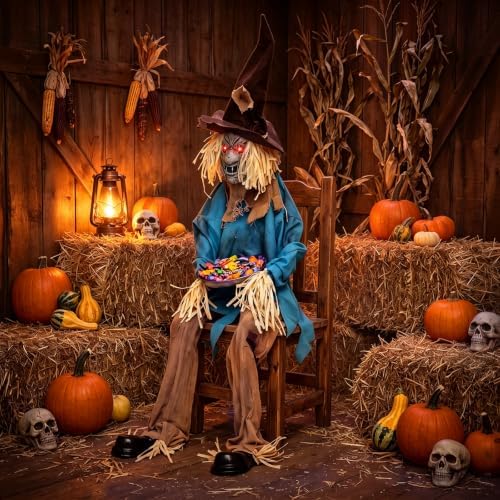 Tangkula 5.2 FT Animated Halloween Sitting Scary Scarecrow Decoration