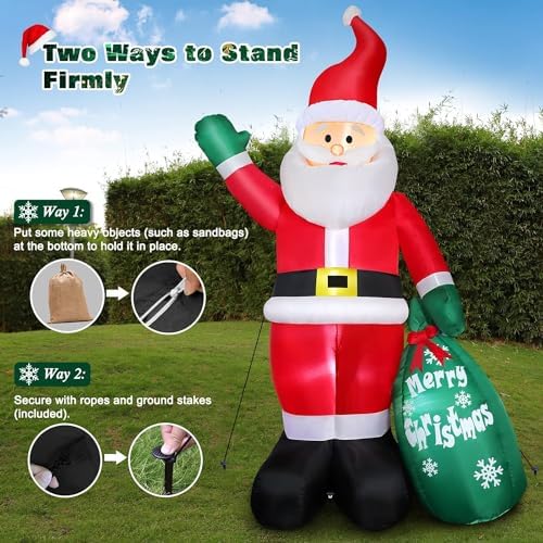 8 FT Christmas Inflatable Santa Claus Outdoor Decoration for Yard, Blow up Santa Decor with Big Gift Bag, Built-in LED Lights for Garden Patio Lawn Home Indoor Winter Holiday Party, IP44 Weatherproof