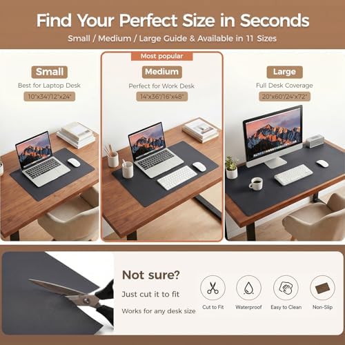 1.6mm Thick Leather 12x36 Inch Non-Slip Mat, Waterproof Countertop Protector, Standard Coffee Station/Entryway Table Mat, Obsidian Black