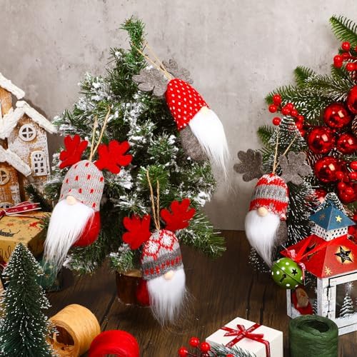 Skylety 48 Pieces Gnome Ornaments Plush Hanging Decorations Christmas Tree