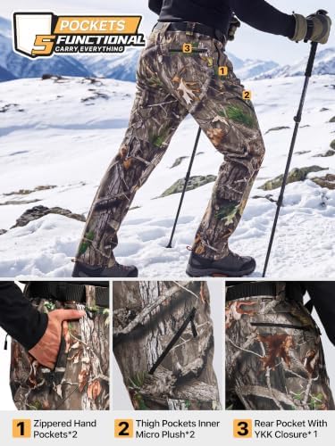 FREE SOLDIER Men's Fleece Lined Pants Softshell Snow Ski Pants