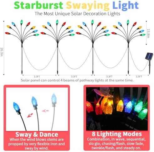 C7 Solar Christmas Decorations Outdoor, Vintage Solar Pathway Stake Lights