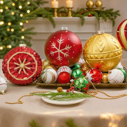 SHareconn 4ct 6 Inch Large Christmas Tree Balls Ornaments, 150mm, Red&Gold