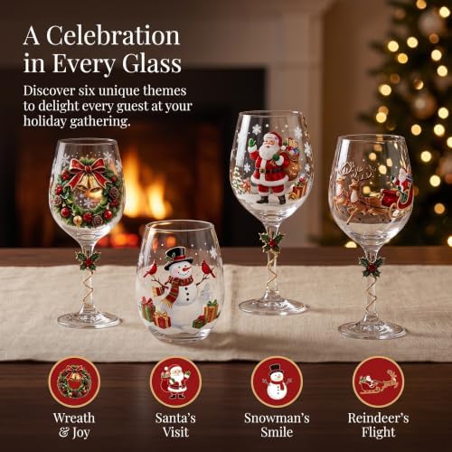Christmas Wine Glass Collection Gift Box Set, Christmas Wine Glasses, Raised Holiday Goblet with Snowflake Decor, Festive Glassware, Wines & Cocktails, Holiday Party & Table Decor (E)