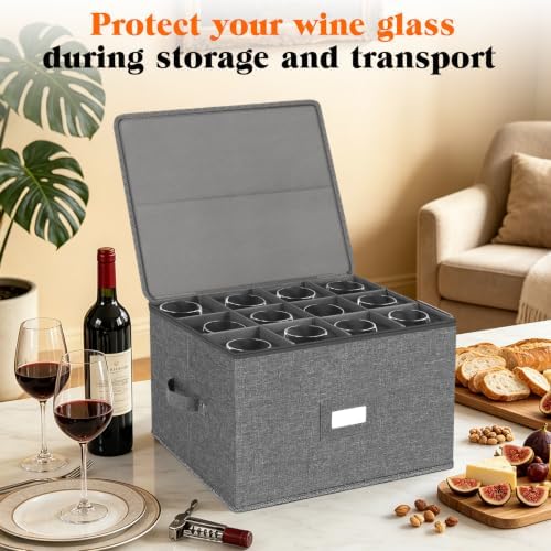 Stemware Storage Containers 2 pack, Wine Glass Storage Box with Dividers