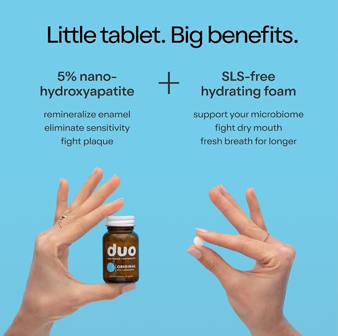 Duo Toothpaste Tablets with Nano-Hydroxyapatite, Wild Mint, 186 Tablets | Nano-hydroxyapatite, natural whitening, enamel remineralization, sensitivity relief, fluoride free, plastic free, wild mint