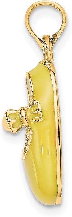 14k Yellow Gold Enamel Shoe Charm, 3D Keepsake Pendant | 16 x 8 mm shoe, 22 mm with bail, yellow and white enamel, polished solid 3D design, 2.66 g