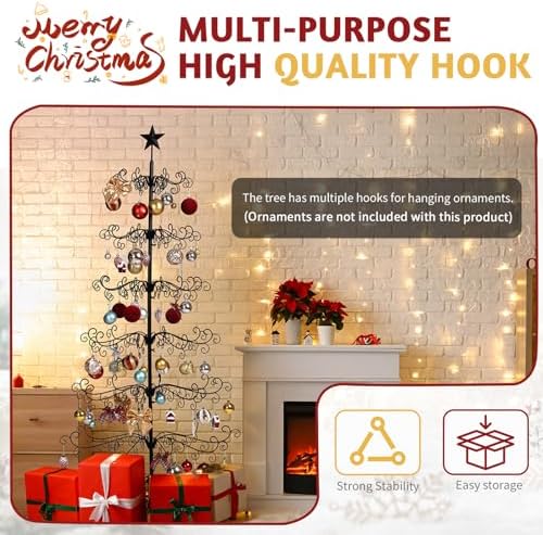 Karl home 6 ft Wrought Iron Christmas Ornament Display Tree, Black