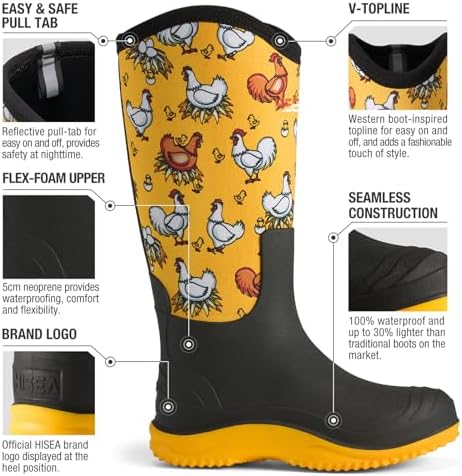 HISEA Women's Mud Rain Boots, Waterproof Tall Garden Shoes