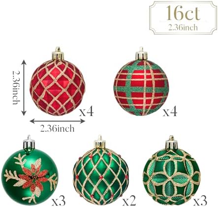 Valery Madelyn 16ct Christmas Tree Decorations Ball Ornaments 2.36 Inches
