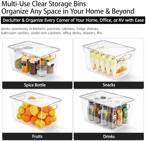 HOYOJA 10 Pack Clear Plastic Storage Bins Pantry Organizers Bin with Lids