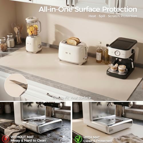 1.6mm Thick Leather 20x84 Inch Non-Slip Mat, Waterproof Countertop Protector, Extra Large Kitchen Counter/Banquet Table Mat, Creamy White