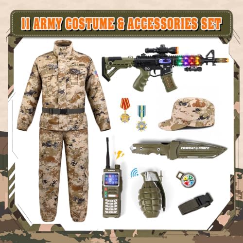 Metemot Army Costume For Boys, Kids Soldier Military Halloween Costume 3‑13
