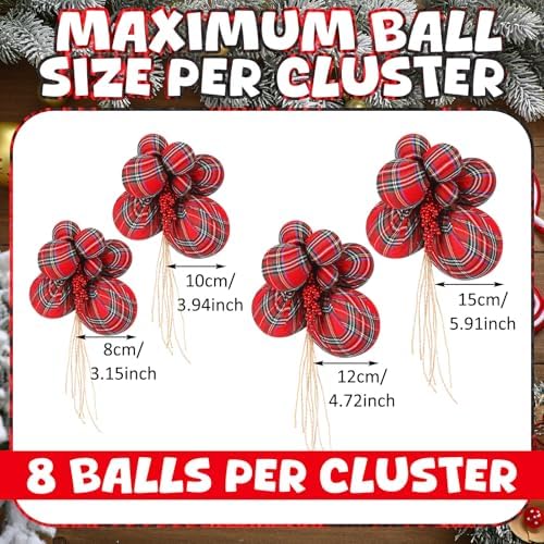 4 Set Large Tartan Plaid Christmas Ball Clusters Fabric Ball Ornament