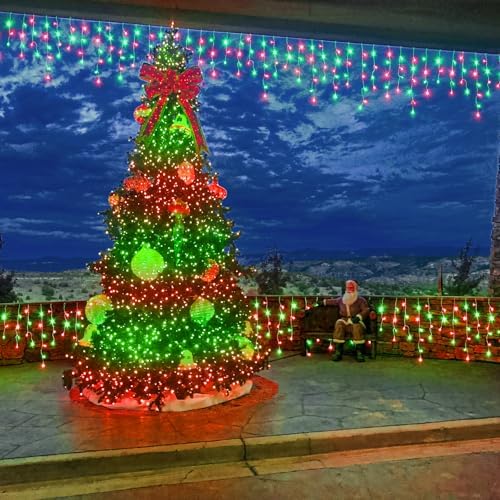 66FT Icicle Lights for Outside 640 LED Red and Green Christmas Lights