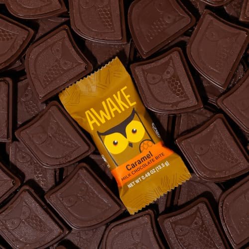 AWAKE - Caffeinated Chocolate Bites - Caramel Milk Chocolate, 50 Pieaces - 50mg Caffeine - Individually Wrapped Energy Bites - Coffee Alternative - Fairtrade, Gluten Free, Non GMO - 0.48oz