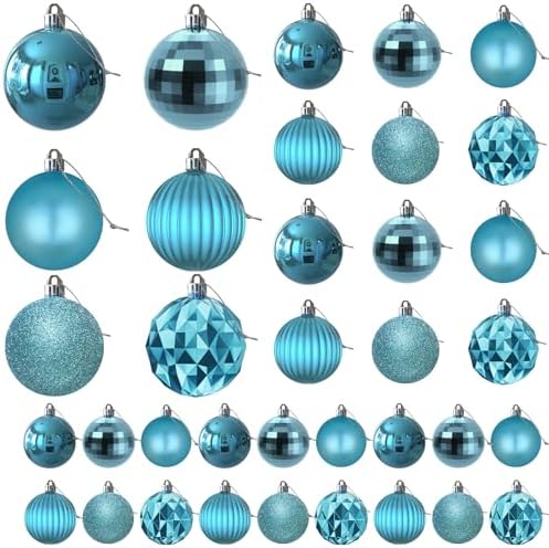 Baby Blue Christmas Ornaments - Christmas Tree Decorations Shatterproof Hanging Balls for Birthday Wedding Holiday Decor Set of 36pcs, Multi-Sizes(1.6",2.5",3.2")