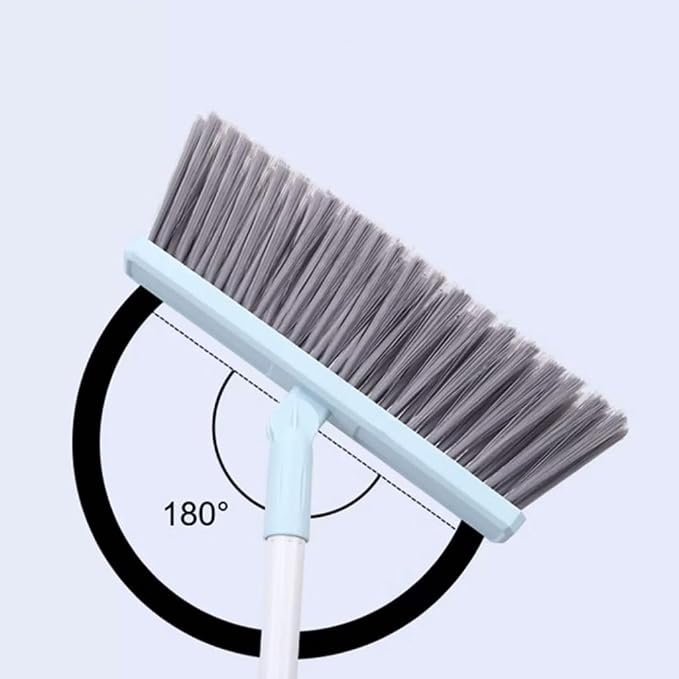 Modern Standing Dustpan and Broom Set for Home Self-Cleaning with Dustpan Teeth and Broom Long Handled Convenient, A Blue 3 Pcs
